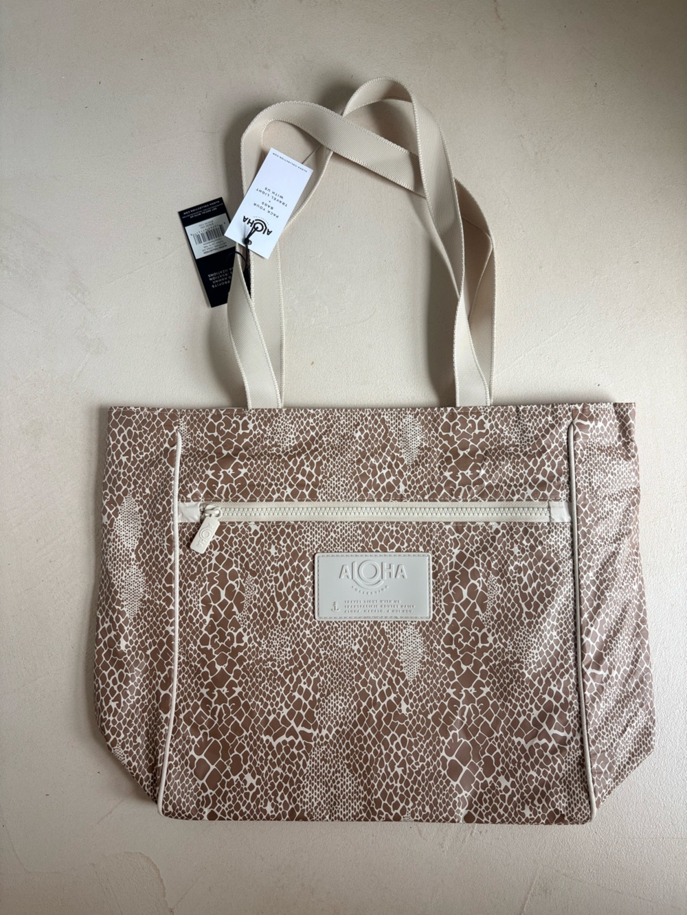 ALOHA Collection splashproof Beige Snake-Print Tote Bag